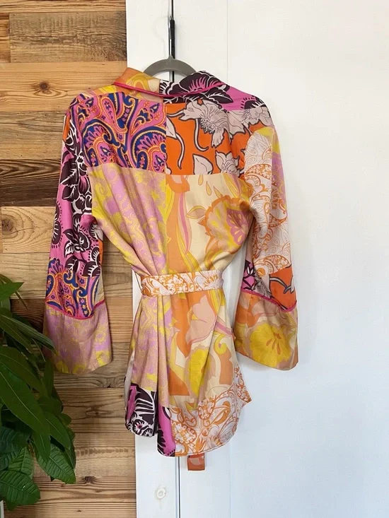 Zara Belted Multicolor Printed Kimono Jacket XS Oversized - Picture 8 of 8